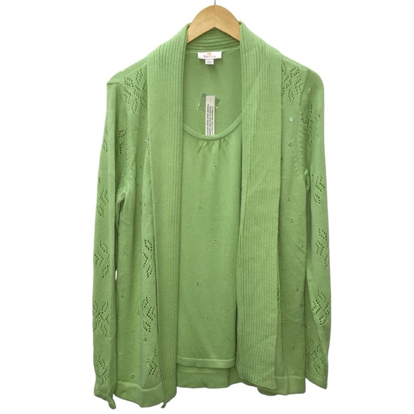 NEW Quacker Factory Snowflake Lime Green Mock 2PC Cardigan Sweater Womens Large - Picture 7 of 15